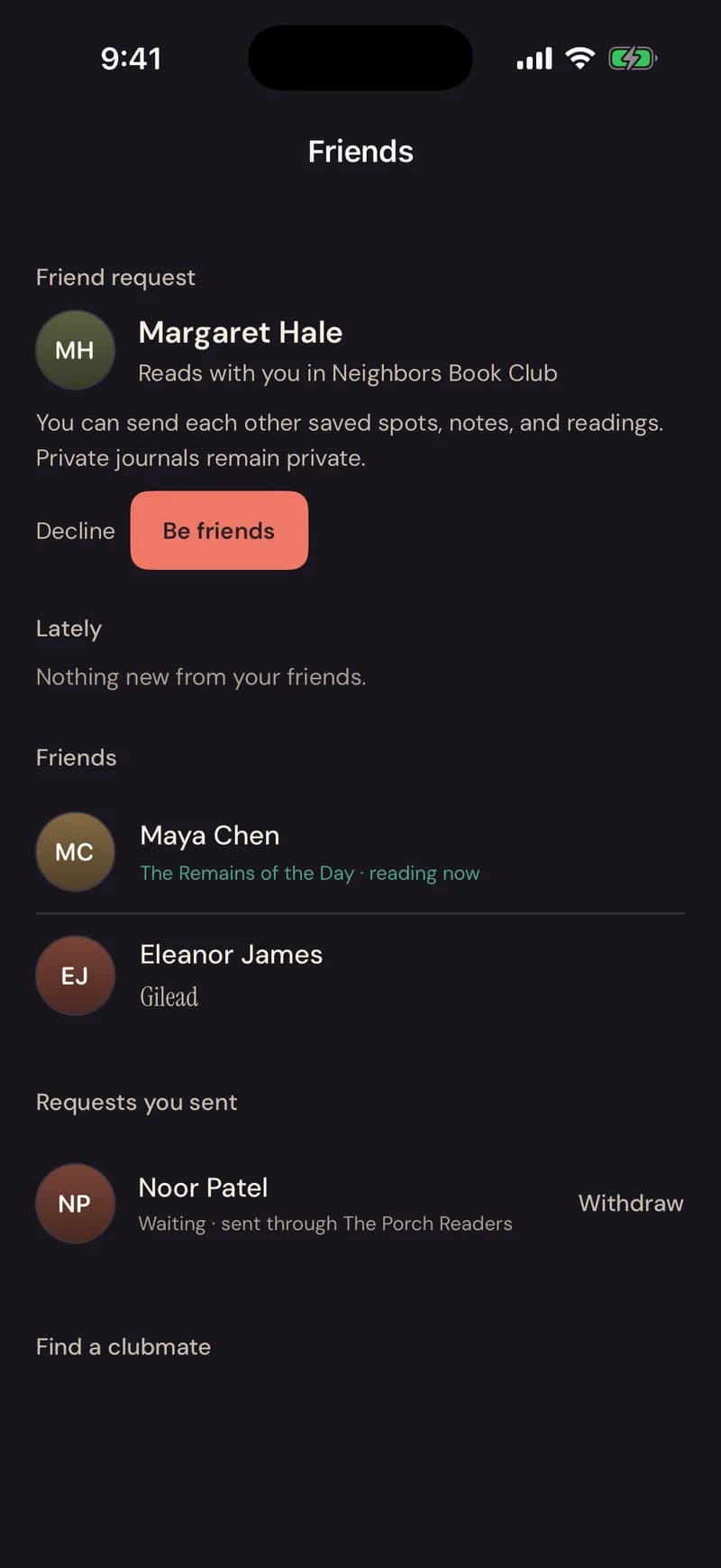 Friends: a request from a clubmate, your friends and their reading