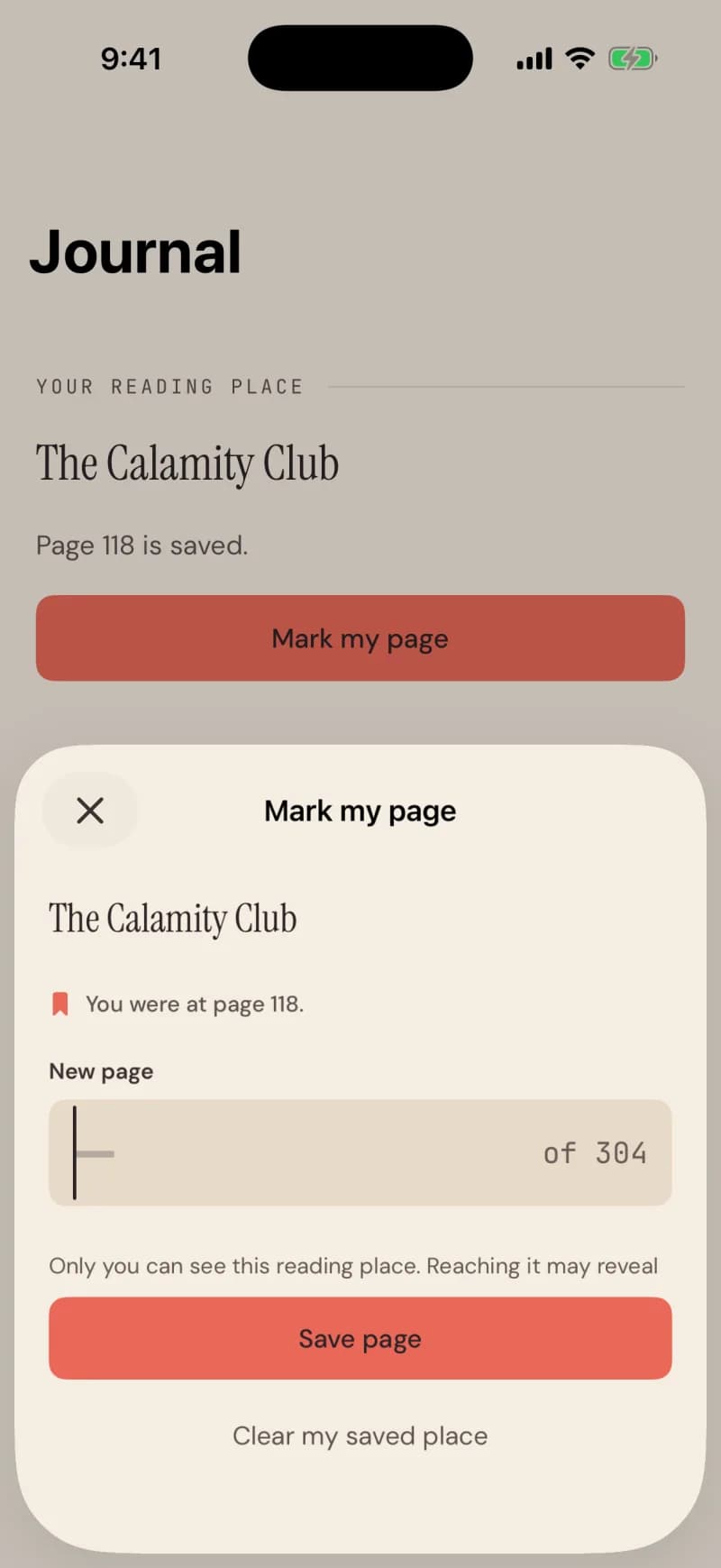 Mark my page: the new page number, and who can see your reading place