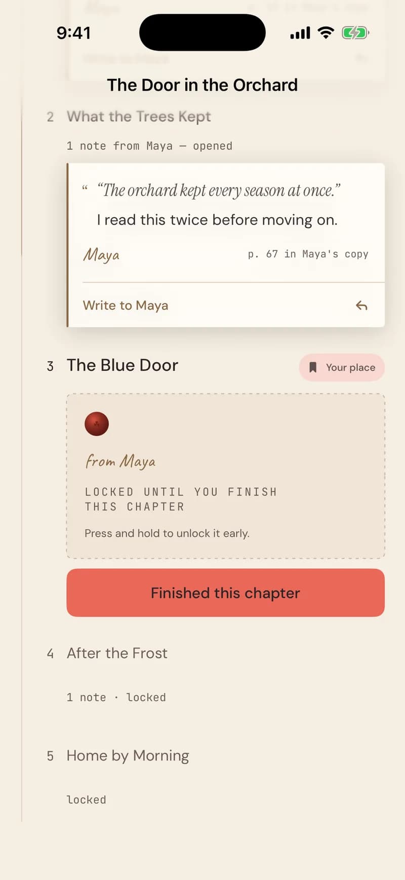 A reflection: a note locked until you finish this chapter
