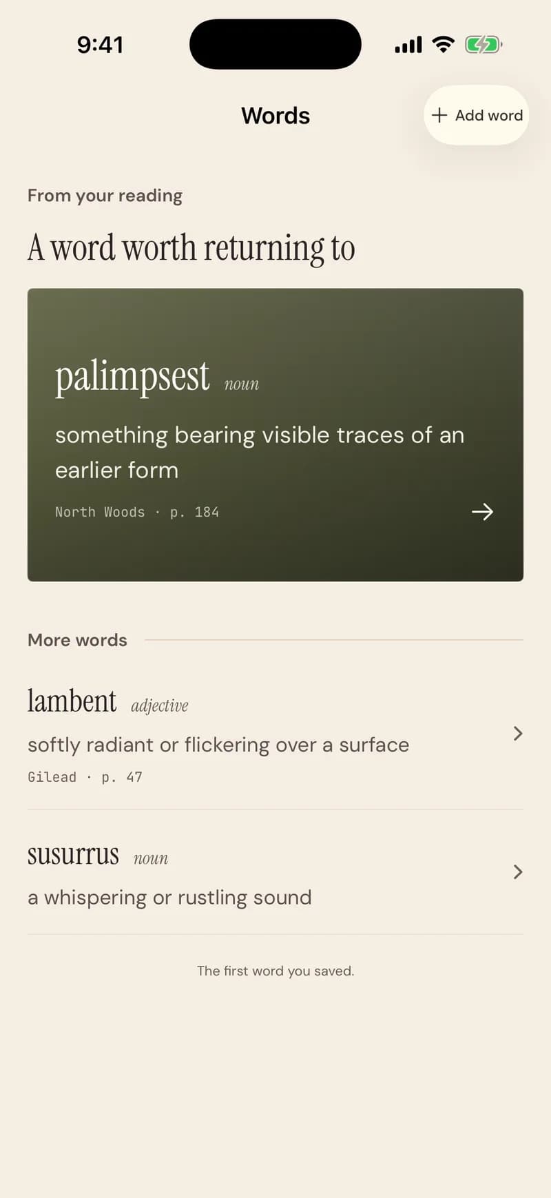 Words: a word worth returning to, its meaning, and where you found it